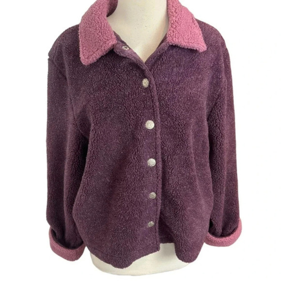Vintage Chelsea Studio M purple + pink fleece snap button boho jacket - Picture 3 of 7